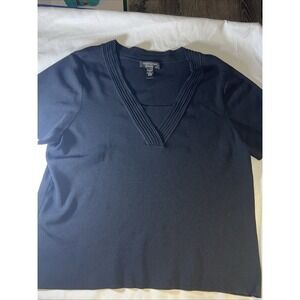 NEW Cable & Gauge  1x Black Knit Embellished V-Neck Short Sleeve Top 247